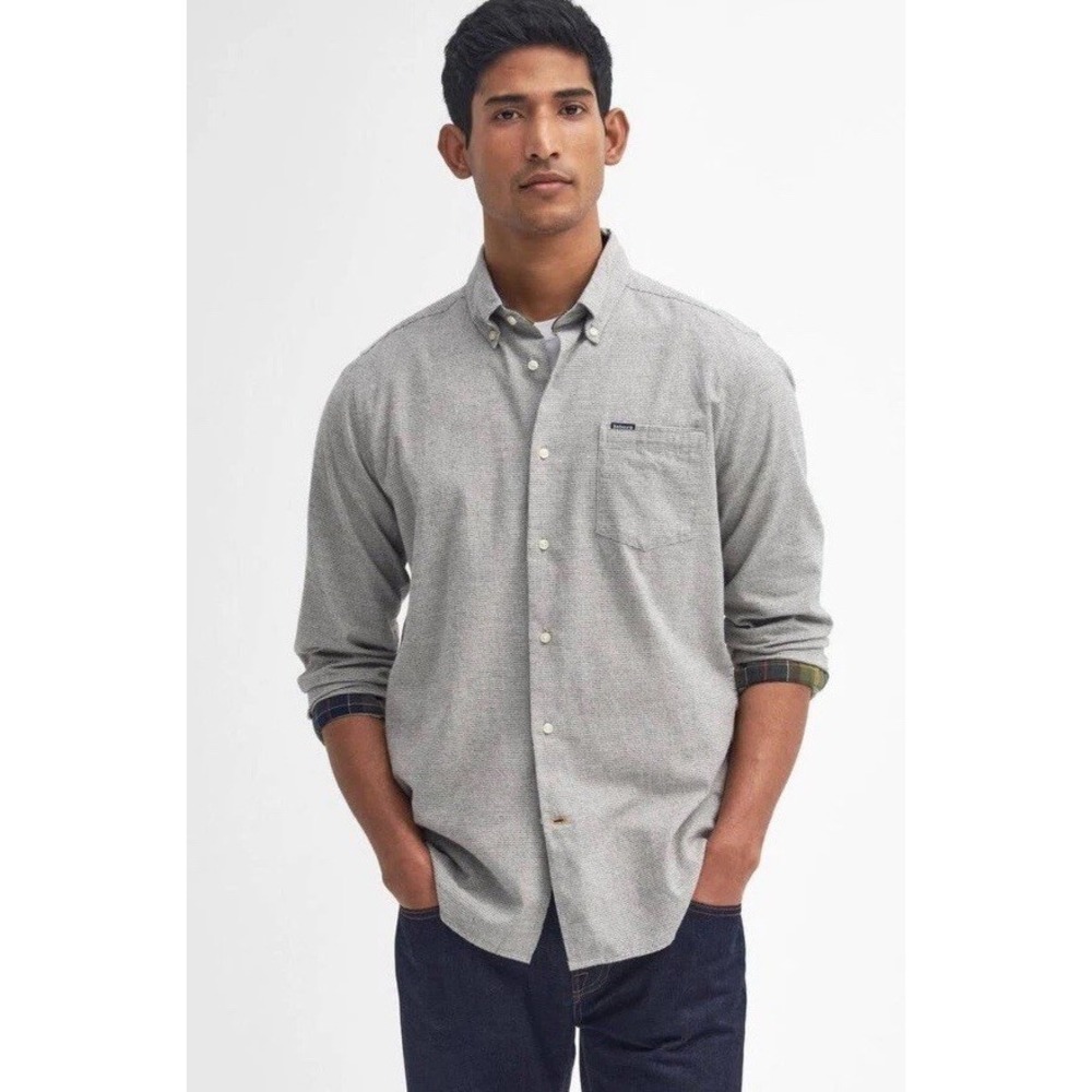 NWT Barbour Turner Tailored Classic Houndstooth Olive Green Long Sleeve Shirt Sm